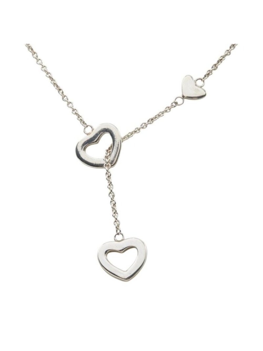 Tiffany & Co Elsa Peretti Open Heart Link Lariat Chain Pendant Silver